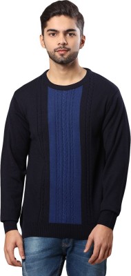 Raymond Woven Round Neck Casual Men Blue Sweater