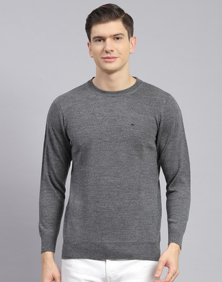 MONTE CARLO Solid Round Neck Casual Men Grey Sweater