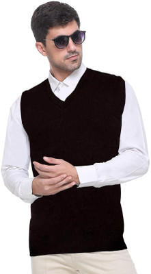 Shunit creation Solid V Neck Casual Men Black Sweater