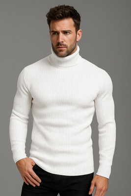 Garimaknitwear Self Design High Neck Casual Men White Sweater