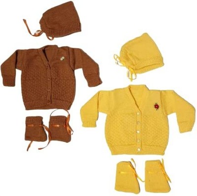 NAVY ZONE Solid Round Neck Casual Baby Boys & Baby Girls Brown, Yellow Sweater