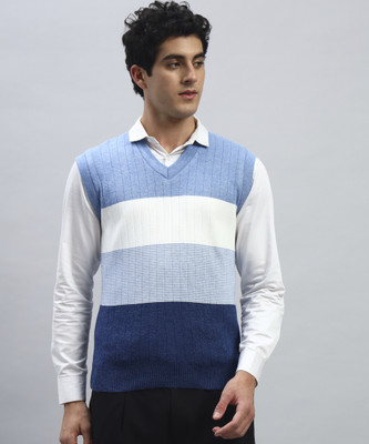 TWOCRAZIIE Striped, Self Design V Neck Casual Men Multicolor Sweater