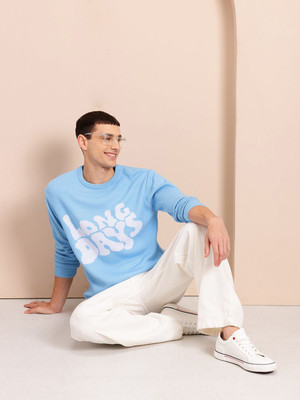 Mast & Harbour Self Design Round Neck Casual Men Blue Sweater