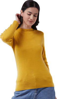 RVK Self Design Crew Neck Casual Women Orange Sweater