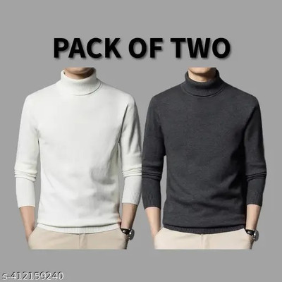 METRONAUT Solid Turtle Neck Casual Men White, Black Sweater