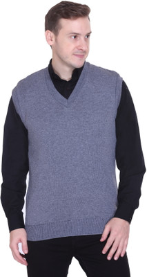 FASHIONLOOK Solid V Neck Formal Men Grey Sweater