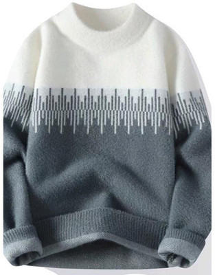 FitIn OutFit Self Design Round Neck Casual Men White, Grey Sweater