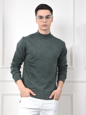 CRIMSOUNE CLUB Solid Mandarin Neck Casual Men Green Sweater