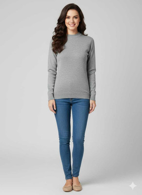vax vax Solid Round Neck Casual Women Grey Sweater