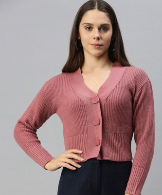 CAMPUS SUTRA Solid V Neck Casual Women Pink Sweater