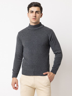 VENATORIA Solid High Neck Casual Men Grey Sweater