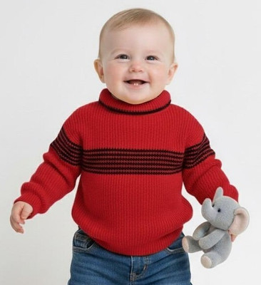 Wocrevar Self Design Round Neck Casual Baby Boys & Baby Girls Red Sweater
