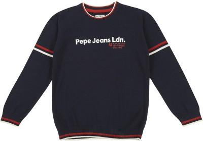 Pepe Jeans Graphic Print Round Neck Casual Boys Blue Sweater