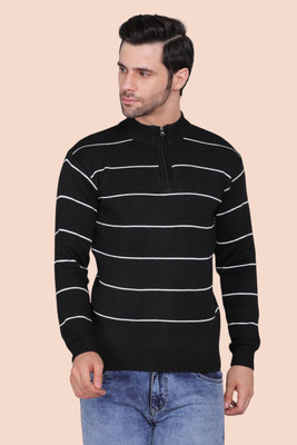 KIPEKEE Striped High Neck Casual Men Black Sweater