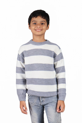 Medulla Self Design Round Neck Casual Boys White Sweater