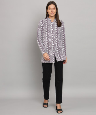 young threads collection Printed Collared Neck Casual Women Purple Sweater