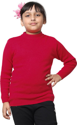 IndiWeaves Solid Round Neck Casual Girls Pink Sweater