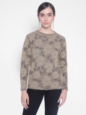 CRIMSOUNE CLUB Solid Round Neck Casual Women Brown Sweater