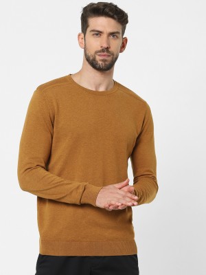 SELECTED HOMME Solid Round Neck Casual Men Brown Sweater