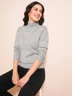 Globus Solid Turtle Neck Casual Women Grey Sweater