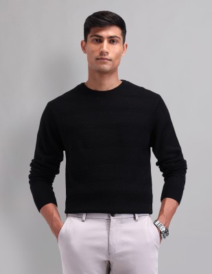 AD by Arvind Self Design Round Neck Casual Men Black Sweater