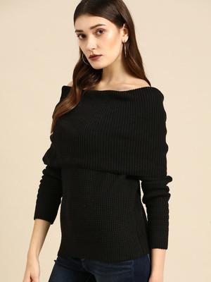 all about you Self Design Casual Women Black Sweater