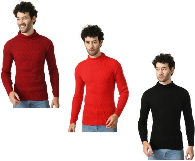 IndiWeaves Solid High Neck Casual Men Maroon, Red, Black Sweater