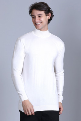 DZANT Solid Turtle Neck Casual Men White Sweater
