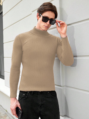 Clafoutis Self Design Turtle Neck Casual Men Beige Sweater