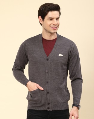 MONTE CARLO Solid V Neck Casual Men Grey Sweater