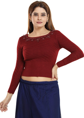 Cinco Solid Round Neck Casual Women Maroon Sweater