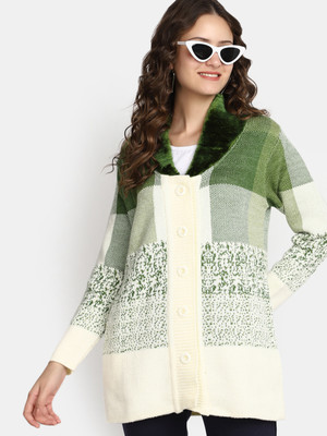 V-MART Self Design, Checkered Collared Neck Casual Women Multicolor Sweater