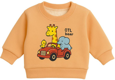 Mahi Fashion Graphic Print Round Neck Casual Baby Boys & Baby Girls Orange Sweater