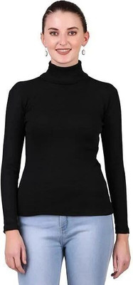Farlucci Solid High Neck Casual Women Black Sweater