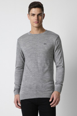 PETER ENGLAND Solid Round Neck Casual Men Grey Sweater