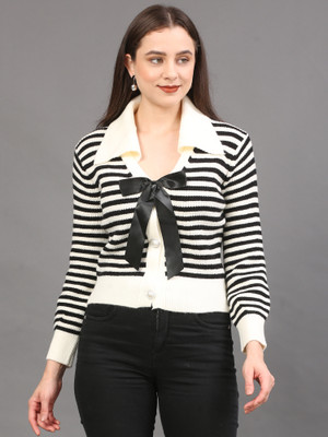 The Sleep Intimo Self Design Collared Neck Casual Women Black Sweater