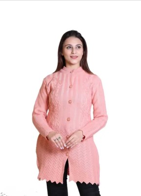 Jai Maa Chandi Fabrics Embroidered Round Neck Casual Women Pink Sweater