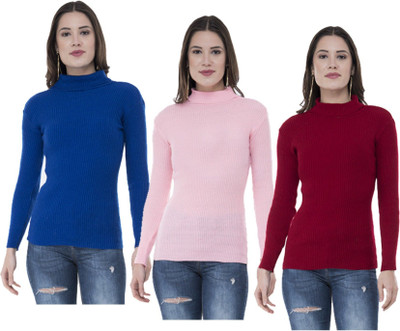 Indeweaves Solid Turtle Neck Casual Women Multicolor Sweater