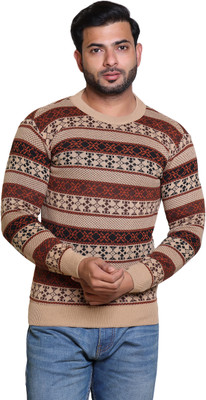 Grand Line Self Design Round Neck Casual Men Beige Sweater