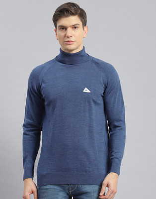 MONTE CARLO Solid High Neck Casual Men Blue Sweater