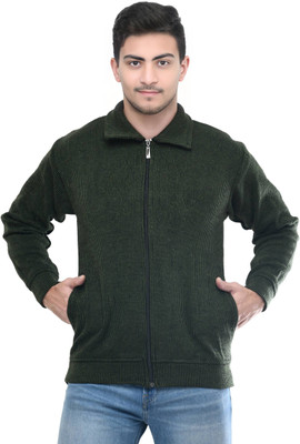 Life and style Striped Collared Neck Casual Men Green Sweater