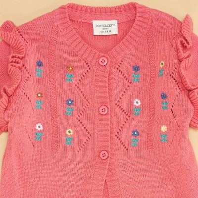 Pantaloons Baby Solid Round Neck Casual Baby Girls Pink Sweater