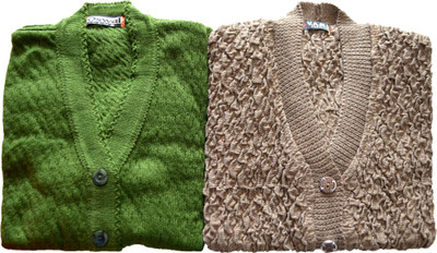 Shunit creation Self Design V Neck Lounge Wear Women Green, Brown Sweater