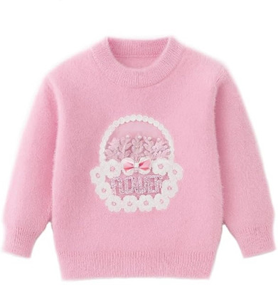 Bold N Elegant Solid Crew Neck Casual Girls Pink Sweater