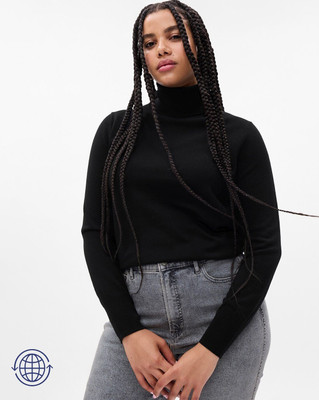 GAP Solid High Neck Casual Women Black Sweater