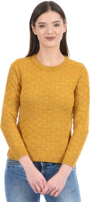 Cloak & Decker By Monte Carlo Self Design Round Neck Casual Women Yellow Sweater