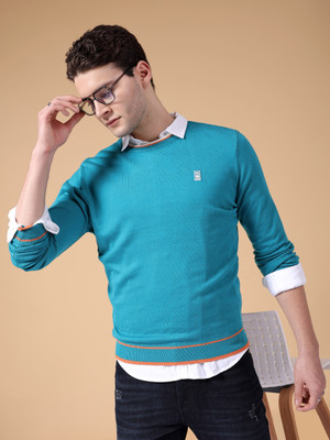 The Indian Garage Co. Self Design Crew Neck Casual Men Green Sweater