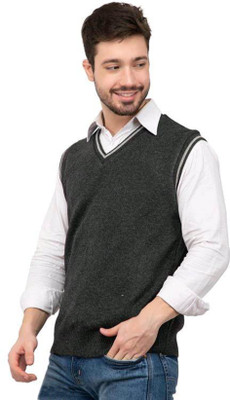 Shunit creation Solid V Neck Casual Men Grey Sweater
