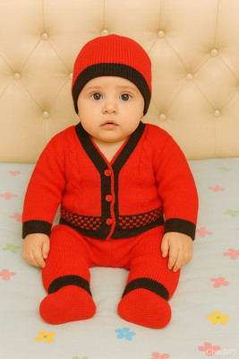 Paryag Baby Boys & Baby Girls Casual Sweater Pyjama(Red)