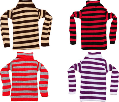 MTI FASHIONS Striped High Neck Casual Baby Boys Multicolor Sweater